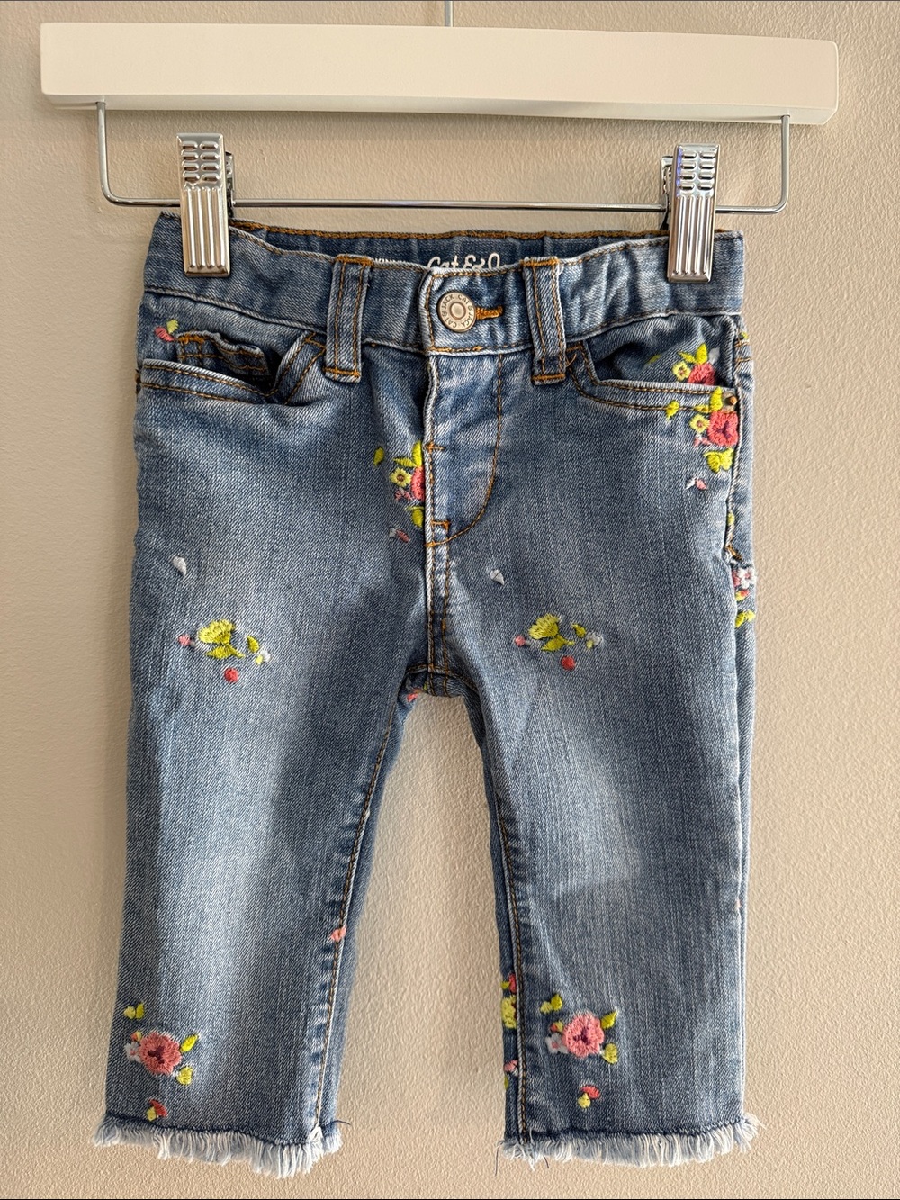 Cat & Jack Denim Jeans with Pink & Yellow Floral Embroidery
